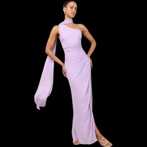 Lulus Adeline Lavender Purple One-Shoulder Scarf Maxi Dress